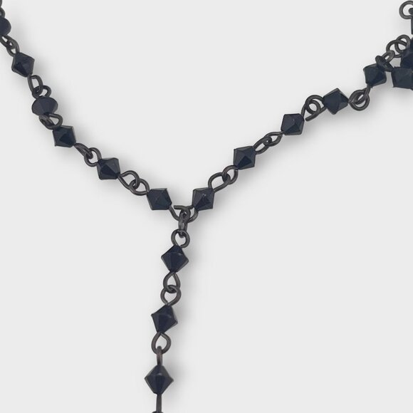 Vintage Spanish Black Crystal Cross Necklace Black Crystal Chain - Picture 8 of 11